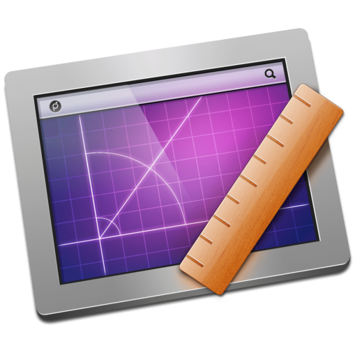 PixelStick Mac App icon and logo from Plum Amazing. Consists of purple computer screen tilted left with inset window and ruler also tilted to the left.