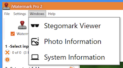 windows menu in the iwatermark pro 2 app for win