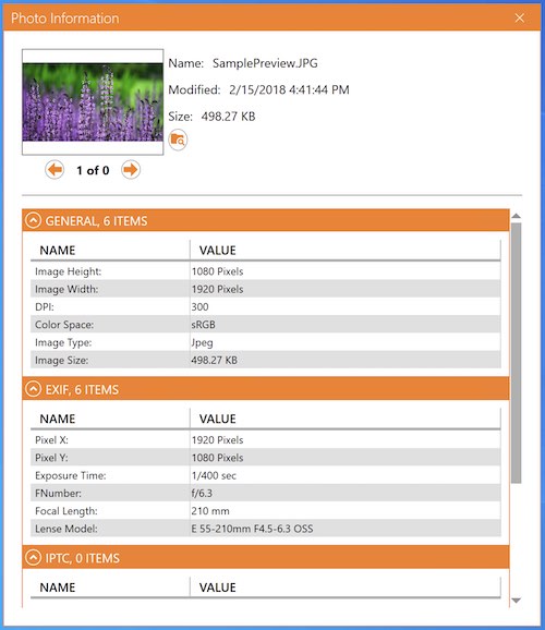 photo info panel in iwatermark pro 2 win
