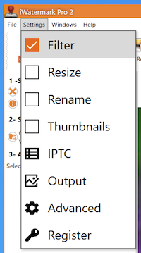 settings menu in iwatermark pro 2 for win