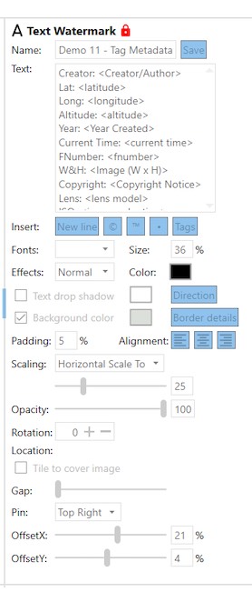 text watermark settings in iwatermark pro 2 for win