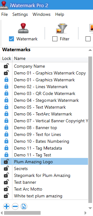Watermark List Watermark List in iWatermark Pro 2 for Windows