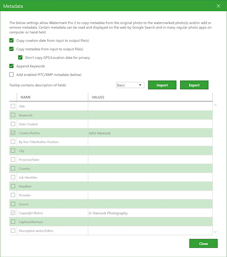 metadata panel for iwatermark pro 2 for windows.