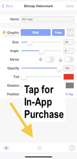 how to purchase within the in-app store in iWatermark+ settings