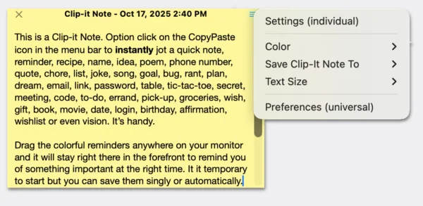 Description of Clip-It Notes in CopyPaste app for Mac.